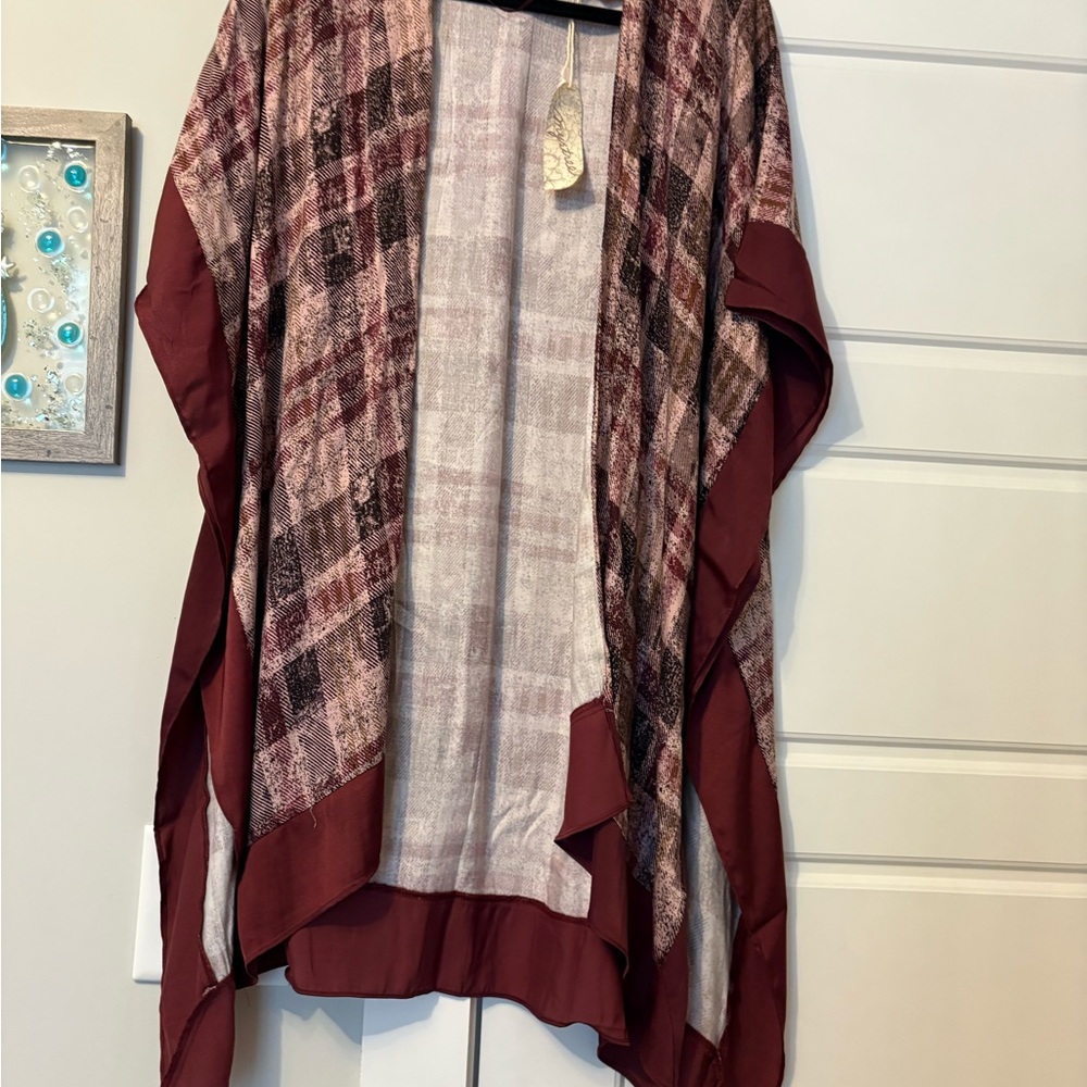 Mystree Burgundy and Cream Textured Cardigan
